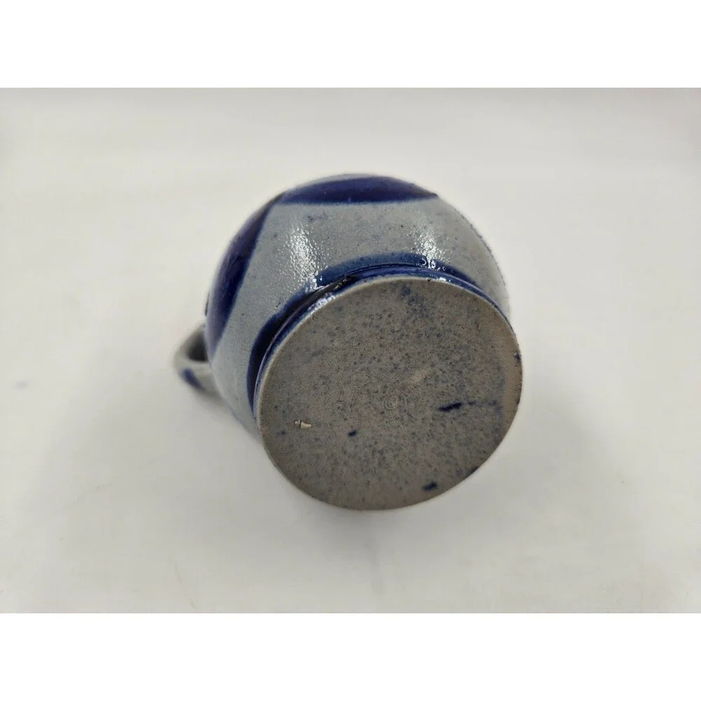 Stoneware Salt Glaze Pitcher with Cobalt Blue Design BULLSEYE Pattern Hand Paint